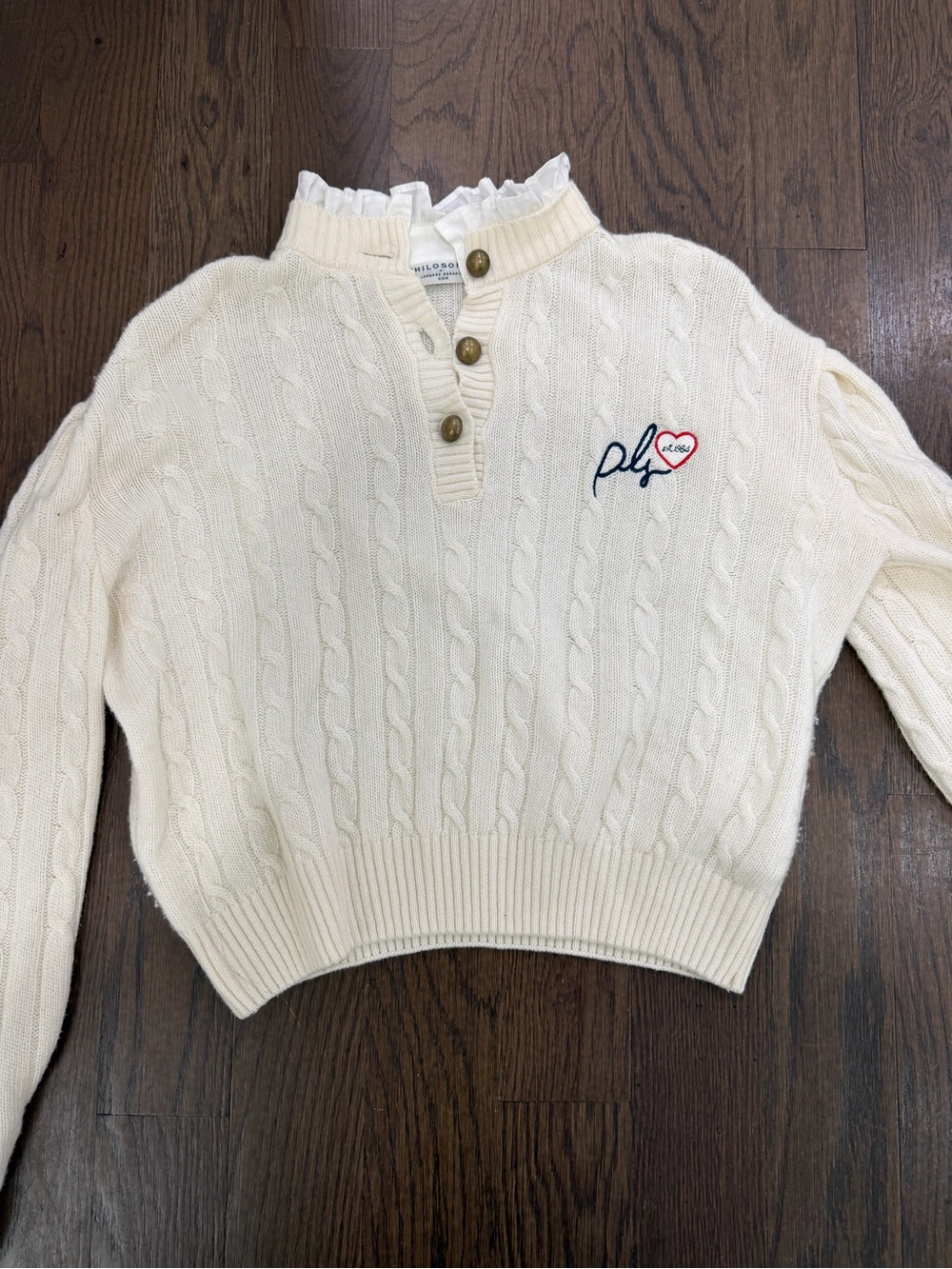 Philosophy di Lorenzo Serafini Cream Cable-Knit Ruffle Collar Sweater
